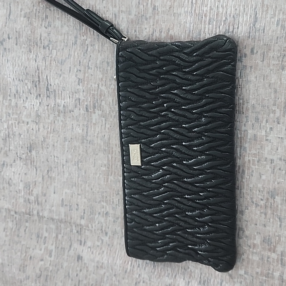 Coach Black Leather Pleated Clutch